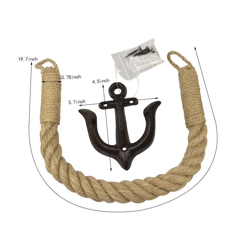 ROXLLGJC Nautical Rope Toilet Paper Holder Coastal Towel Holder with Metal Hook for Bathroom Decor (Black) - Image 2